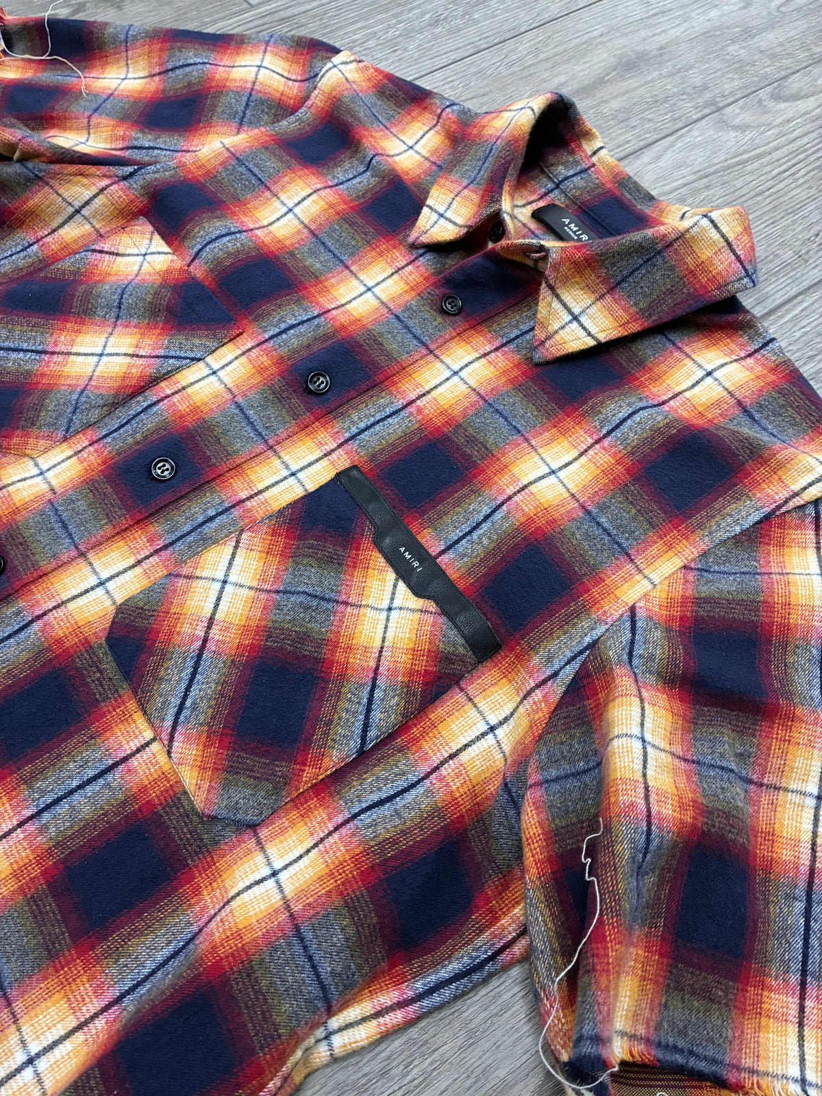 M - Amiri Short Sleeve Flannel Logo Shirt