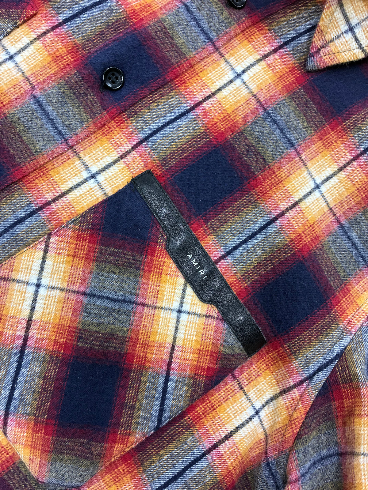 M - Amiri Short Sleeve Flannel Logo Shirt