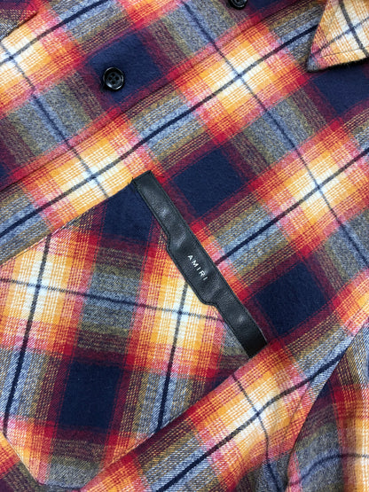 M - Amiri Short Sleeve Flannel Logo Shirt