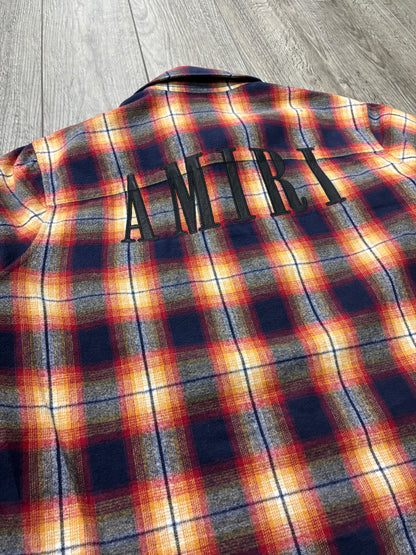 M - Amiri Short Sleeve Flannel Logo Shirt