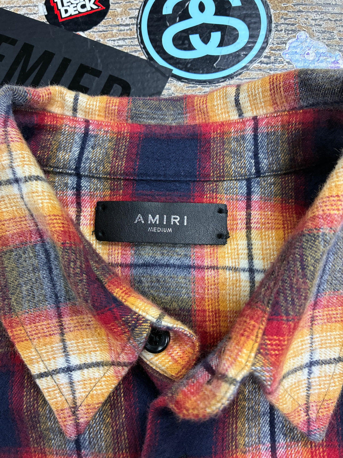 M - Amiri Short Sleeve Flannel Logo Shirt