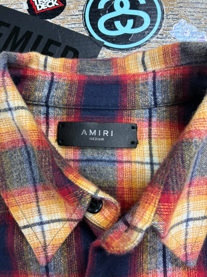 M - Amiri Short Sleeve Flannel Logo Shirt