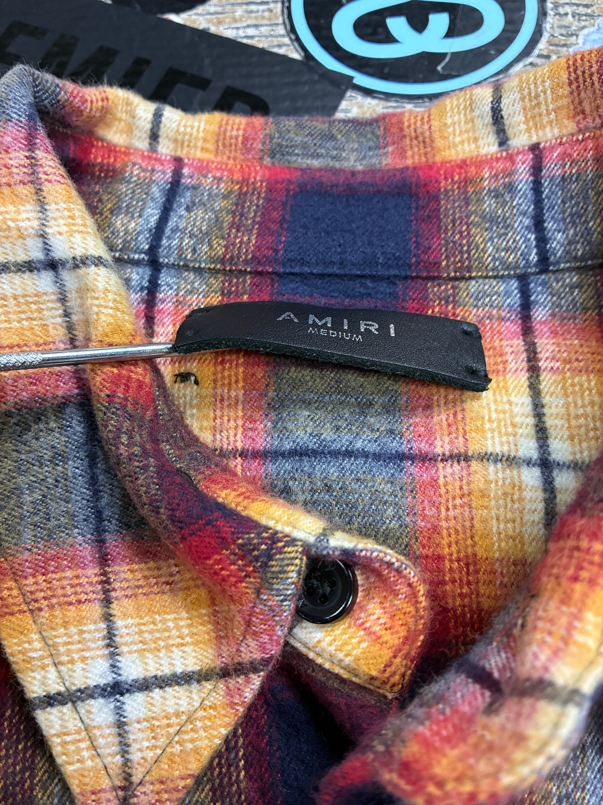 M - Amiri Short Sleeve Flannel Logo Shirt