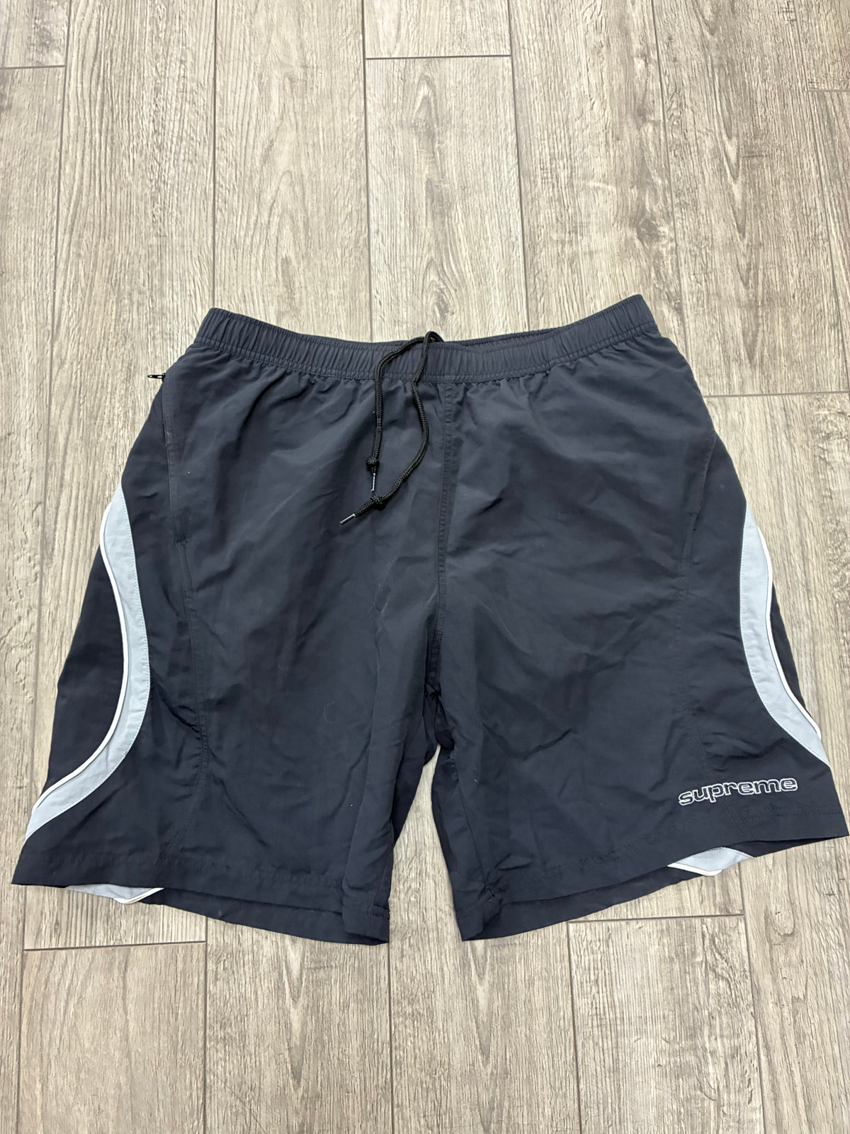 L - Supreme Black Paneled Logo Water Shorts