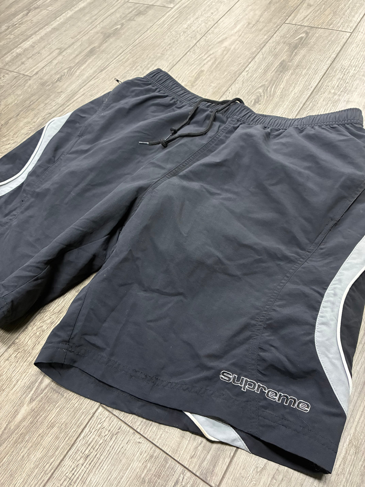 L - Supreme Black Paneled Logo Water Shorts