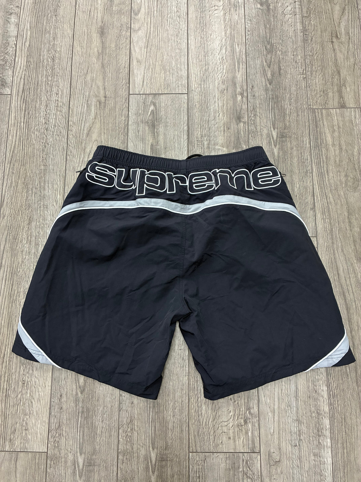 L - Supreme Black Paneled Logo Water Shorts