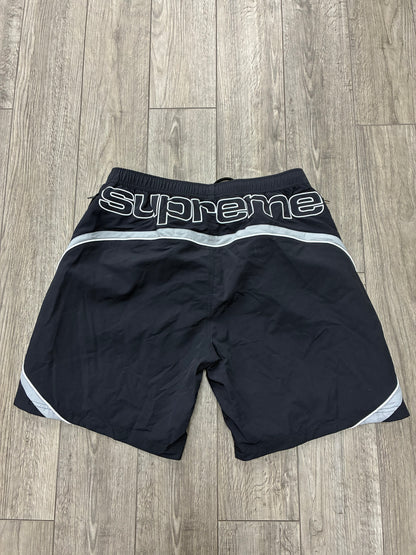 L - Supreme Black Paneled Logo Water Shorts