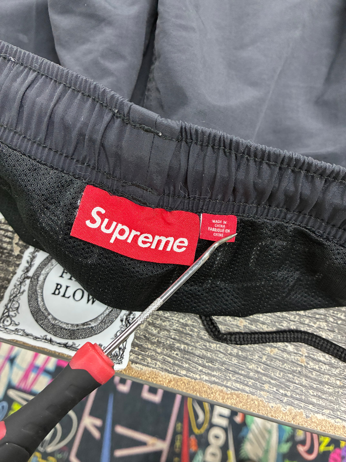 L - Supreme Black Paneled Logo Water Shorts