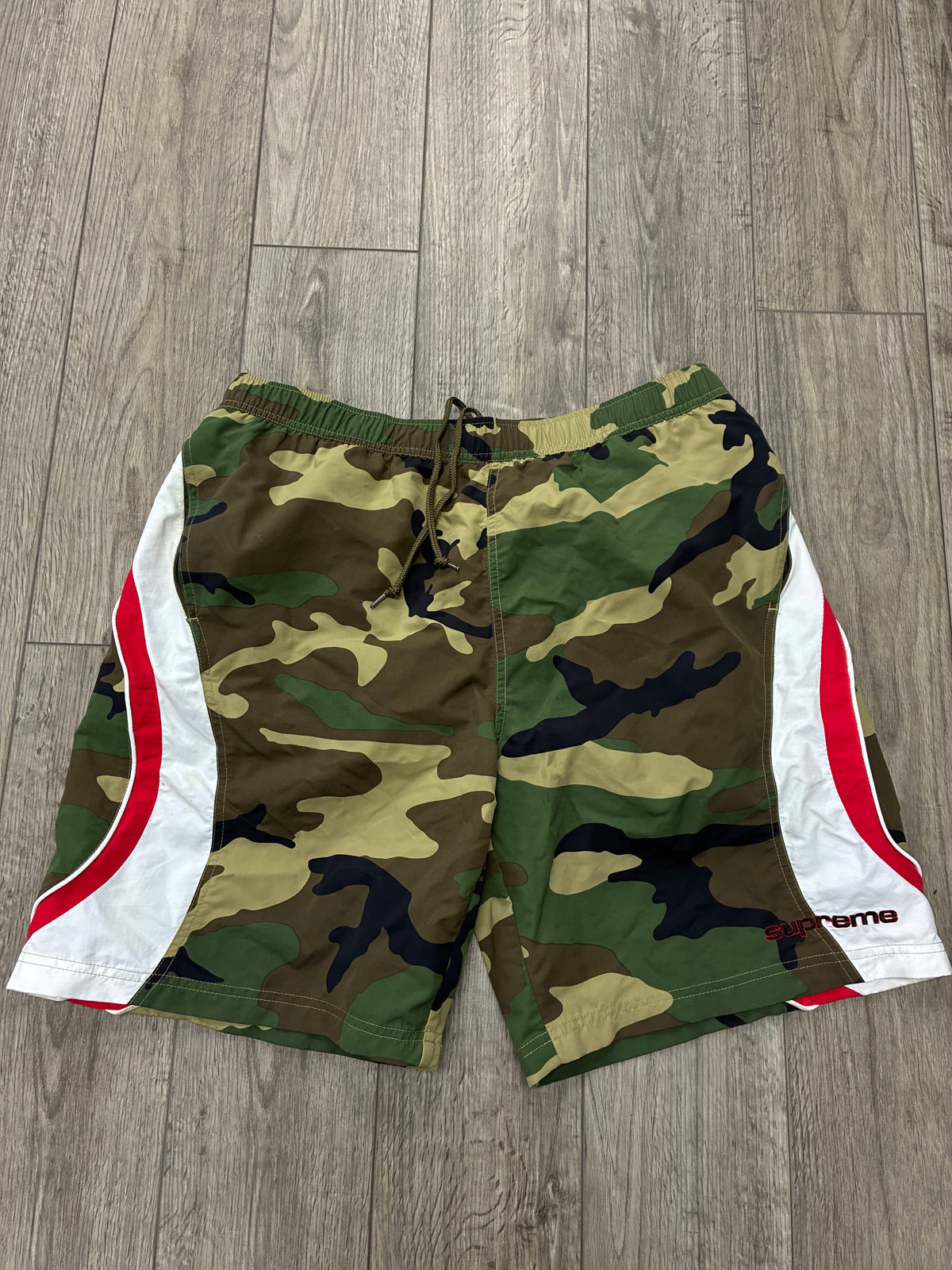 L - Supreme Camo Paneled Logo Water Shorts