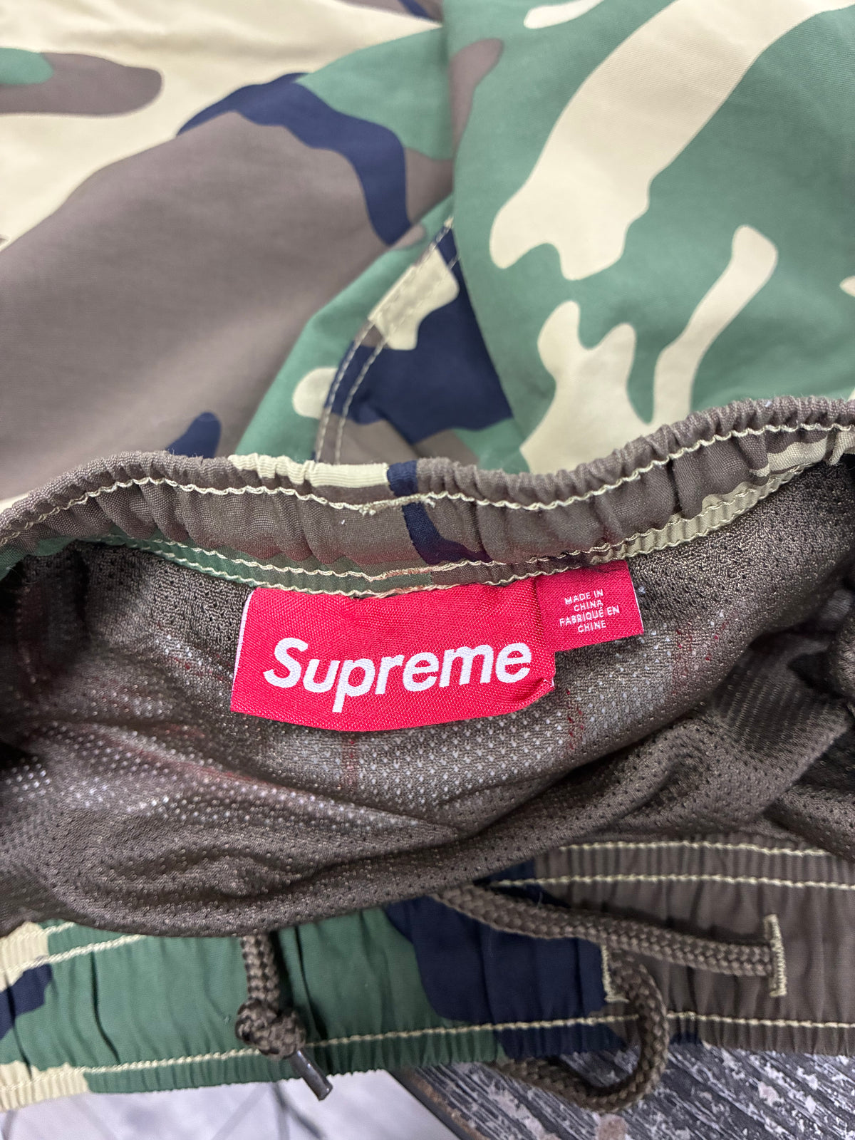 L - Supreme Camo Paneled Logo Water Shorts